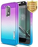 NageBee [Carbon Fiber] Case Compatible with Moto G4 Play/Motorola Moto G Play (4th gen) w/[Tempered Glass Screen Protector] [Frost Clear] Ultra Slim Soft TPU Protective Cover Case -Purple/Blue