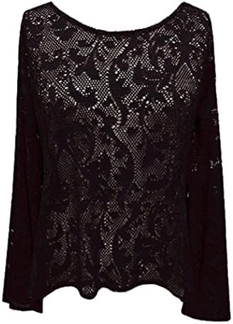 Brat Star Women's Plus Size Soft Stretchy Long Sleeve Floral Lace Blouse Top (1X, Black)