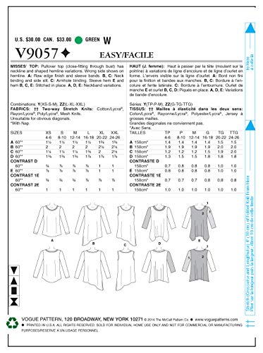 Vogue Patterns V9057ZZ0 V9057 Misses' Top Sewing Template, ZZ (LRG-XLG-XXL)