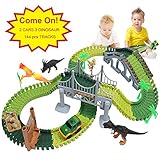 Ideallife Dinosaur Toys 144Pcs Race Car Flexible Track, Create a Road, Toys Set for Christmas & Birthday Gift, Safe Durable STEM Play Set for Boys Girls