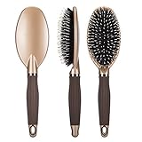 Boar Bristle Paddle Hair Brush，Detangling Brush for Straightening &Smoothing Hair，Designed for Women& Men,for Wet, Dry, Thick, Thin, Curly hair by Janrely