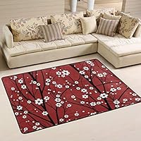 FOLPPLY Japanese Cherry Blossom Tree Red Area Rug, Non-Slip Carpet Floor Mats for Indoor Outdoor Front Door Bathroom Home Decor, 2