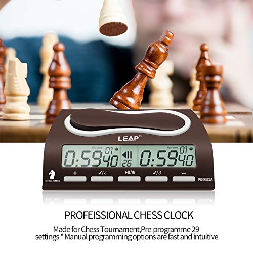 LEAP Chess Clock Digital Chess Timer Professional for Board Games Timer with Alarm Function (Official Store) Black