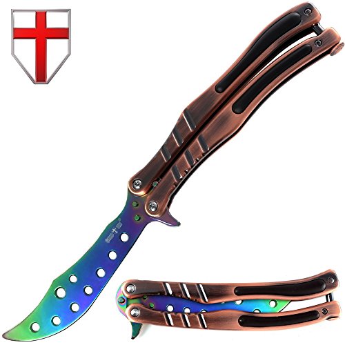 Butterfly Knife Trainer Practice Balisong Rainbow Curved Steel Unsharpened Knife - Grand Way K01-A