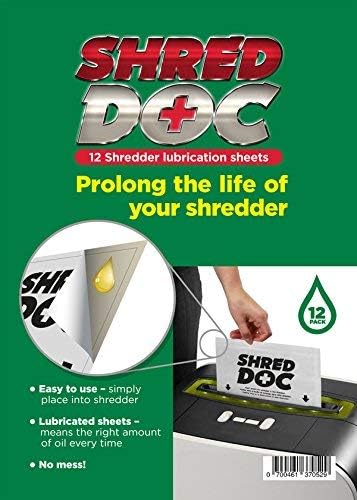 Shredder Oil Lubrication Sheets/Sachets (12) by SHRED DOC - Suitable for All Paper Cross Cut and Strip Cut Shredders