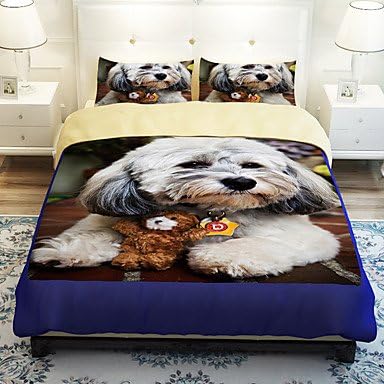 zhENfu Animal Duvet Cover Sets 4 Piece Polyester 3D Reactive Print Polyester King 1pc Duvet Cover 2pcs Shams 1pc Flat Sheet,King,Blue