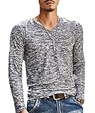 XARAZA Men's Slim Fit V-Neck Long Sleeve T-Shirt Casual Tees Tops (US-L, Black)