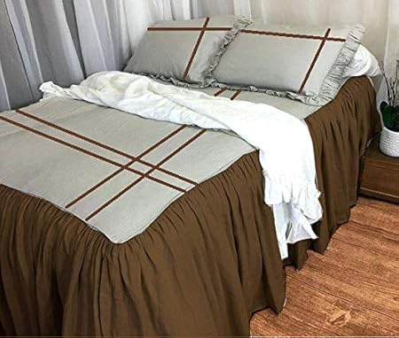 Blue Horse Premium Quality Cotton Ruffle Bedsheet with 2 Ruffle Pillow Cover - Grey, Brown (King Twin - 48x78Inch)