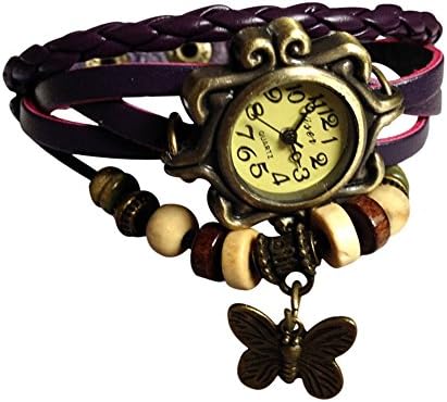 ADMIRIA Purpule Soft Leather Dori & Butterfly Bracelet Fashionable Analog Watch for Girls &Women