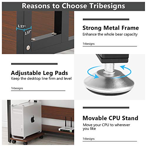 Tribesigns 55" Large Computer Desk with Hutch, Modern Writing Desk with Bookshelf, PC Laptop Study Table Workstation for Home, Cherry Brown+ Black Legs - Thumbnail 6