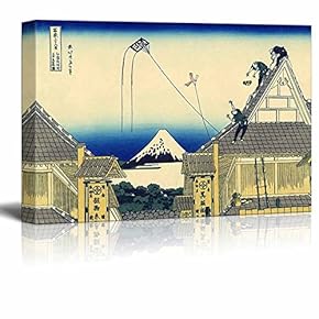 Canvas Wll Art - Mitsui Shop in Suruga in Edo by Japanese Artist Hokusai - Thirty-six Views of Mount Fuji Series - Giclee Print and Stretched Ready to Hang - 12"x18"