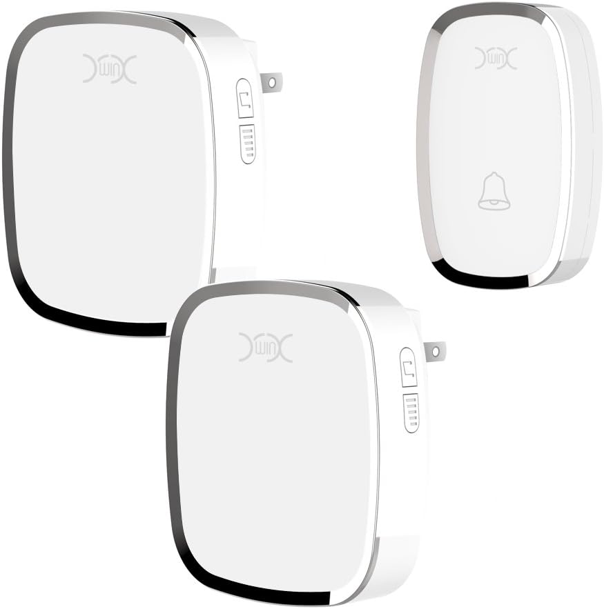 YXwin Wireless Doorbell Waterproof Doorbell Chime Kit 36 Chimes 4 Level Adjustable Volume LED Indicator 1 Remote Button Transmitter and 2 Plug-in AC Receivers 1000 Feet Operating (White)