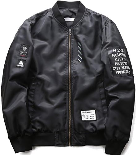 UEXIA Men Reversible Letter Baseball Air Force Ma1 Flight Jacket Patches Bombers