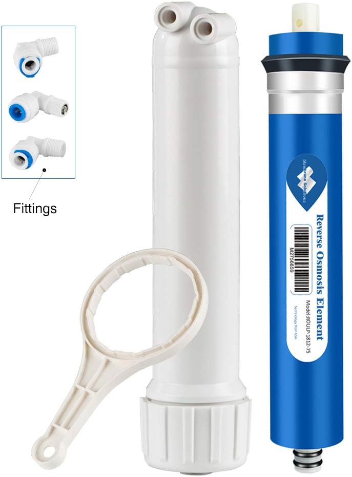 RO Membrane, Membrane Solutions Reverse Osmosis 75GPD-1812 Membrane and 1812/2012 RO Membrane Housing DIY Kit,1/4 Quick Connector,Check valve,Wrench Whole Set