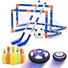 Hover Soccer Ball Set, 3-in-1 Hover Hockey Bowling Set for Kids, Rechargeable Air Soccer Ball w/ Led Lights for Outdoor…