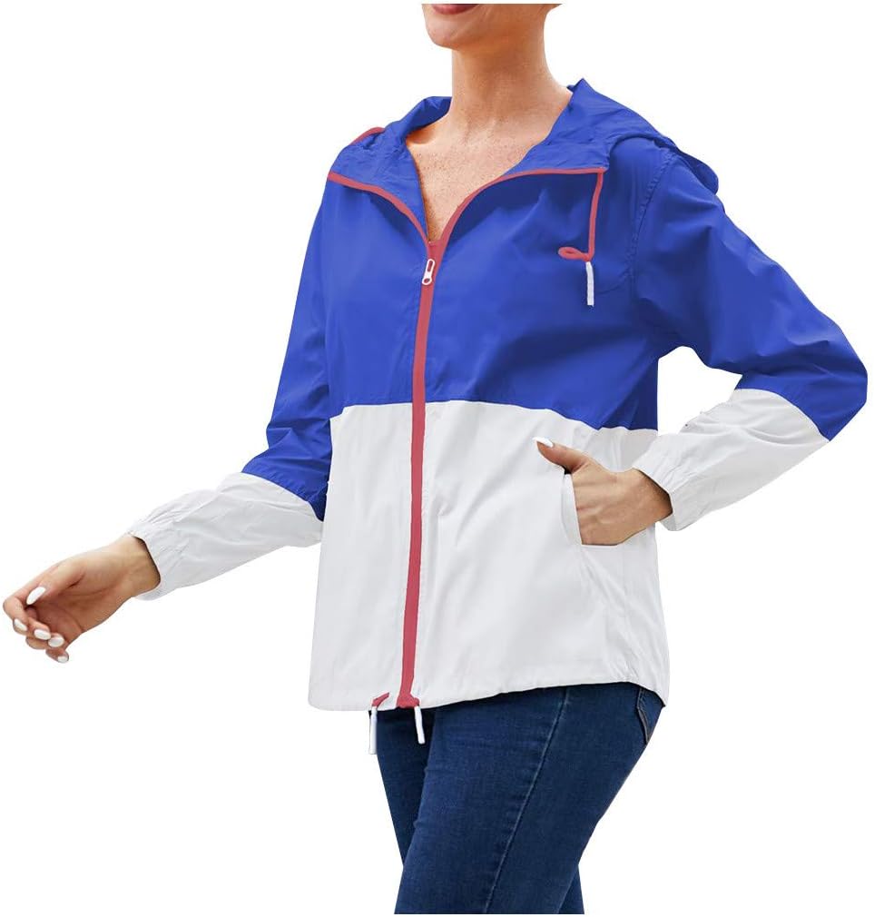 Hanna Nikole Regenjas voor dames, grote maten, lange regenjas met capuchon, lichtgewicht, waterdicht, windjack, Rood, 46 grote maten