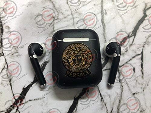 GADGETS WRAP Black Matte Gold Vrsace Skin for Apple Airpods 1st Gen
