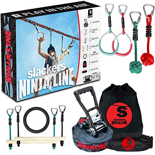 Slackers Ninjaline - 36 Intro Kit - Includes 7 Hanging Attachments - Best Outdoor Ninja Warrior Training Equipment For Kids - Build Your Very Own Backyard Obstacle Course - Rated Ages 5