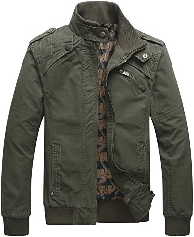 Earth Window Men's Casual Long Sleeve Full Zip Jacket with Shoulder Straps (X-Large,Army Green)
