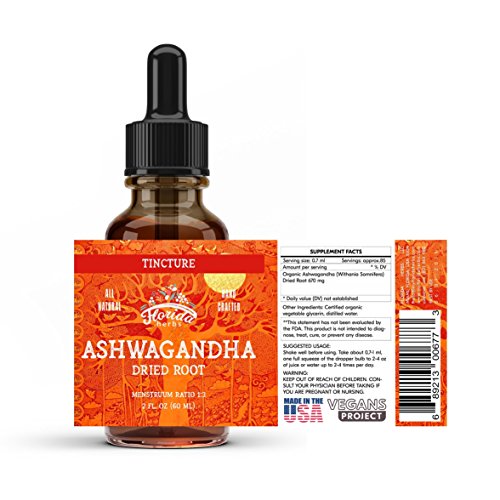 Ashwagandha Tincture, Organic Ashwagandha Extract (Withania Somnifera) Ashwaganda Supplement: Adrenal Support, Anxiety Relief, Thyroid Support, Stress Relief 2 oz