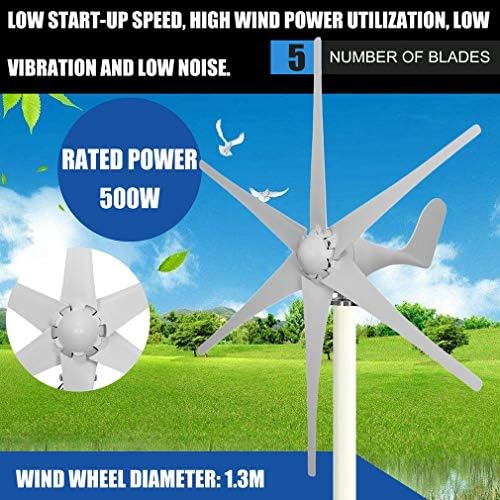 ROBINCURE Wind Turbine 500W DC 24V Hybrid Controller Wind Turbine Generator Indoor Outdoor Using of 6 Blades Marine Businesses and Industrial Energy Supplementation (White 500W 24v)
