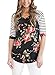 HOTAPEI Women Casual Floral Print 3 4 Sleeve Striped Crew Neck Blouse Tops
