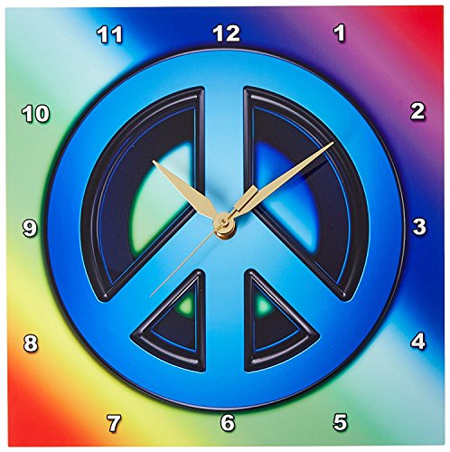 Peace Sign Over Rainbow Background Love Wall Clock