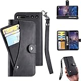 Essential Ph-1 Case, Essential Phone Wallect Case, [Wallet Stand] Flip Magnetic 6 Cards Slot/Cash Pocket PU Leather Cover with Wrist Strap and Oil Edge Making for Essential Phone PH-1 (Black)