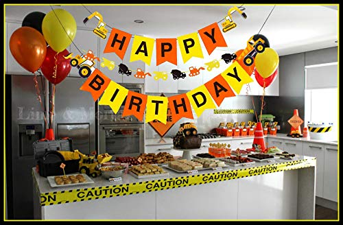 2 Pcs Jevenis Construction Zoo Happy Birthday Banner Bulldozer