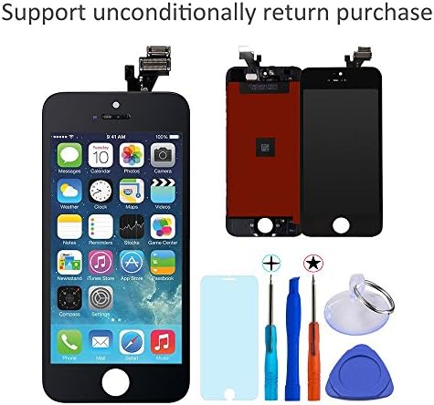 iPhone 5 LCD Touch Screen Digitizer Frame Assembly Full Set LCD Touch Screen Replacement and tools and Professional Glass Screen Protector for iPhone 5 (Black) 4.0 inches