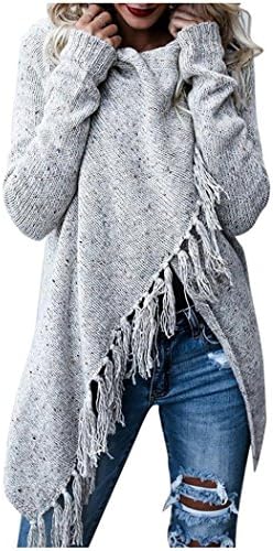 Kumer Women Speckled Fringe Cardigan Fall Knited Tassels Sweater Aztec Stripes Shawl Loose Slash Sweater Poncho