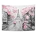 TOMPOP Tapestry Oil Painting Paris European City Landscape France Eiffel Tower Black White Pink Grey Modern Couple Under Home Decor Wall Hanging Living Room Girls Bedroom Dorm 60x80 inches