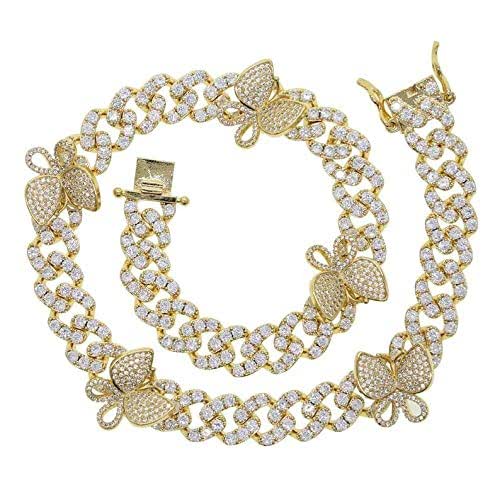 Amazon.com: 12mm iced out bling cz Miami cuban link chain Butterfly charm choker necklace 15inch ...