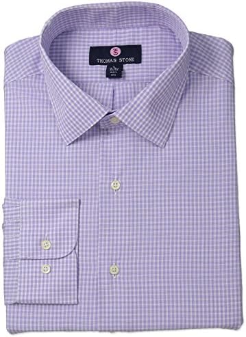 Thomas Stone Men's Tailored Fit Check Spread Collar Dress Shirt, Purple, 16"-16.5" Neck 34"-35" Sleeve (Large)
