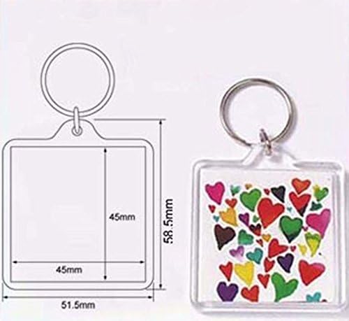 50 Pcs of Blank Clear Square Acrylic Keyring 45x45mm (approx. 1.77 x 1.77 inches) Photo Insert Craft Keychain N94312