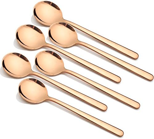 Enwinner 4 Pieces Spoon, 7-Inch Rose Gold Mixing Stirring Metal Reusable Stainless Round Dessert Soup Spoon
