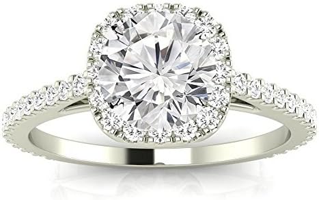 1.85 Cttw 14K White Gold Round Cut Gorgeous Classic Cushion Halo Style Diamond Engagement Ring with a 1.5 Carat I-J Color I2 Clarity Center