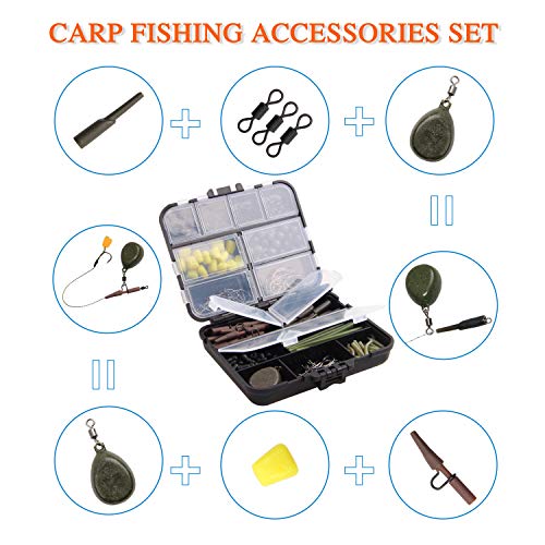 Shaddock 296 TLG Karpfen Angelzubehör Set mit Wirbel Perlen Karpfenhaken Anti-Tangle-Ärmeln Clips Hühneraugen Aligner… – Bild 6