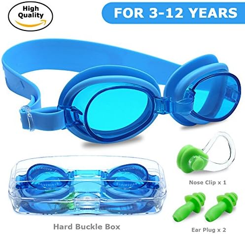 Kids Swim Goggles,Waterproof Anti-fog Lens and Hypoallergenic Silicone Gaskets Child Swimming Goggles for Children Early Teens Swim Goggles Glasses (Age 3-12) Clear Vision UV Protection (blue)