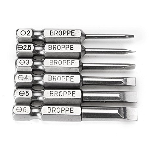 Toolcool BROPPE 6Pcs 50mm length Magnetic 2.0-6.0mm Flat Head Slotted Tip Screwdrivers Bits Set