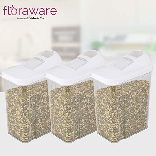 Floraware Plastic Cereal Dispenser Easy Flow Storage Jar, 750ml (Set of 3)