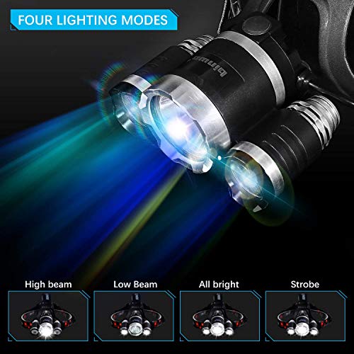 Led Headlamp, Binwo 6000 Lumen Work Headlight, 18650 USB Charge & Wall Charger Rechargeable, 4 Modes Waterproof Head Lamp Best Head Lights for Camping, Hunting, Hiking, Outdoors