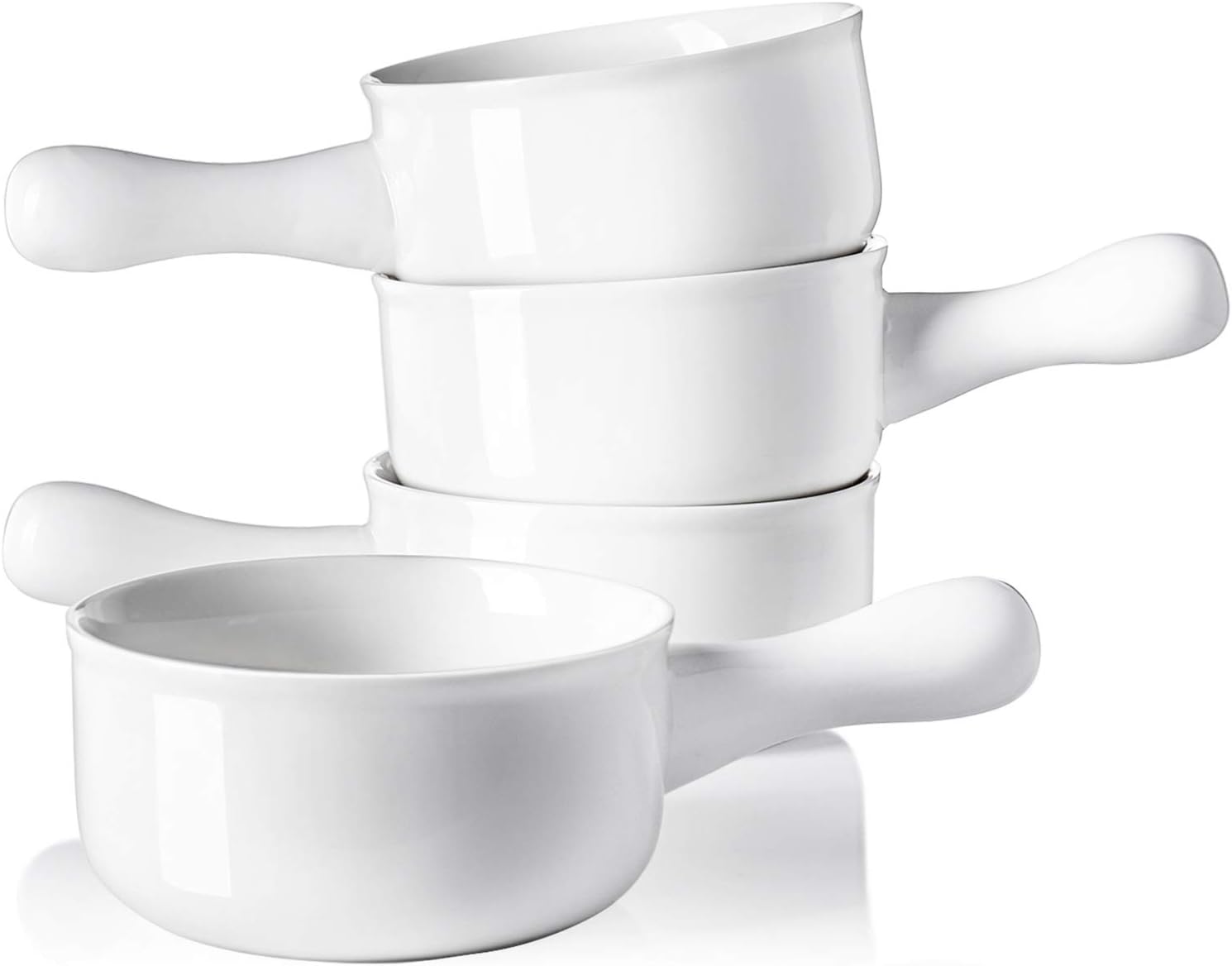  | Sweese 109.101 Porcelain Onion Soup Bowls with Handles - 15 Ounce for Soup, Cereal, Stew, Chill, Set of 4, White: Soup Bowls