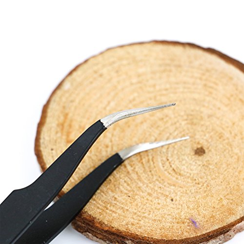 HUELE 2 Pcs Anti-Static Curved Fine Point Fondant Tweezers for Sugar Pearls Candy Beads