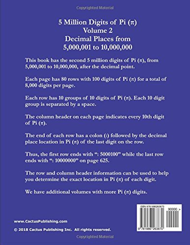 5 Million Digits Of Pi Volume 2 Decimal Places From 5 - 