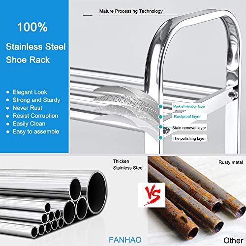 image for FANHAO Upgraded 4-Tier Shoe Rack, 100% Stainless Steel Shoe Storage Or