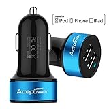 ACEPower Dual USB Ports 3.4A Portable Car Charger for iPhone 5 5S 5C 4 4S,iPad 4 3 2,iPad mini,iPad air, Galaxy, Cell Phones, Tablet, Android Devices (Black with Blue Band)