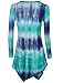 Timeson Womens Handkerchief Hem T-Shirt Long Sleeve Round Neck Mixed Print Tunic Top Shirt Large Blue