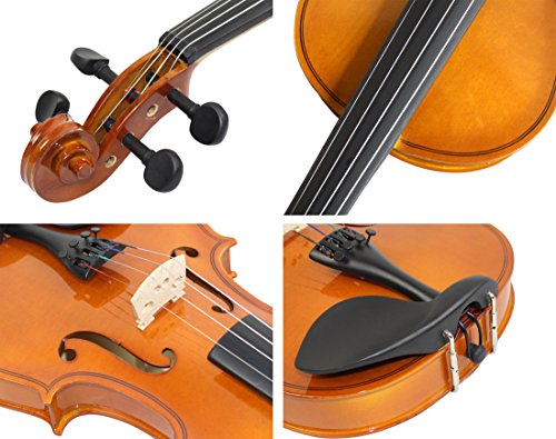 YMC VL-NR 4/4 Violin Starter Kit with Hard Case, Bow, Rosin, Extra Strings, Shoulder Rest, Mute, Electronic Tuner, Pinkinest, Polish Cloth, Violin Hanger, Natural, Full Size