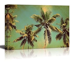 Palm Tree View from Below with a Vintage Texture on Top - Canvas Art Home Art - 12x18 inches